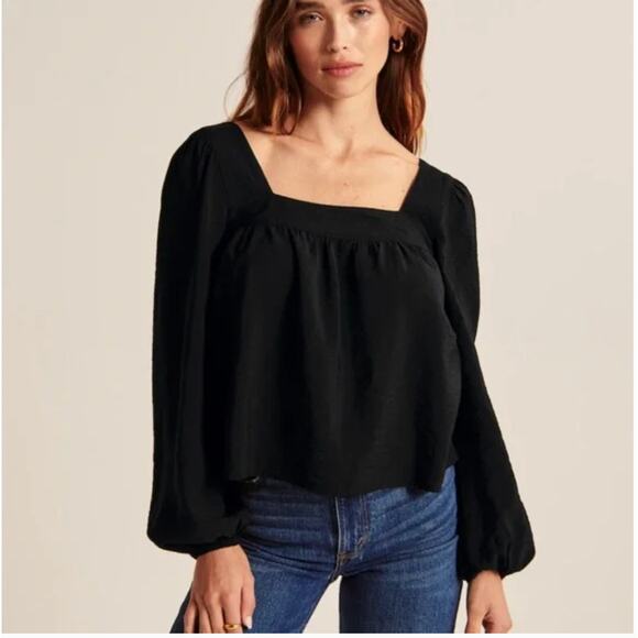 Abercrombie & Fitch Square Neck Blouse XS Black - Picture 1 of 6